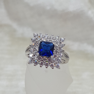 Sterling Silver White and Sapphire CZ Stone Ring