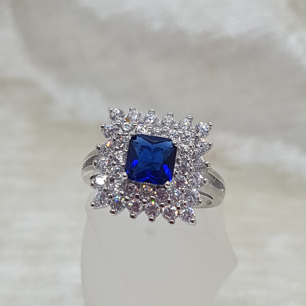 Sterling Silver White and Sapphire CZ Stone Ring