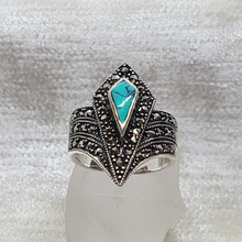 Load image into Gallery viewer, Sterling Silver Marcasite and Turquoise Ring
