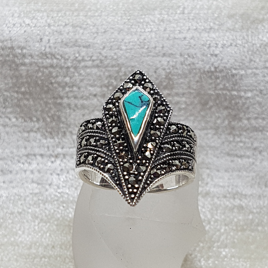 Sterling Silver Marcasite and Turquoise Ring