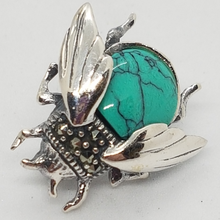 Load image into Gallery viewer, Sterling Silver Turquoise and Marcasite Brooch
