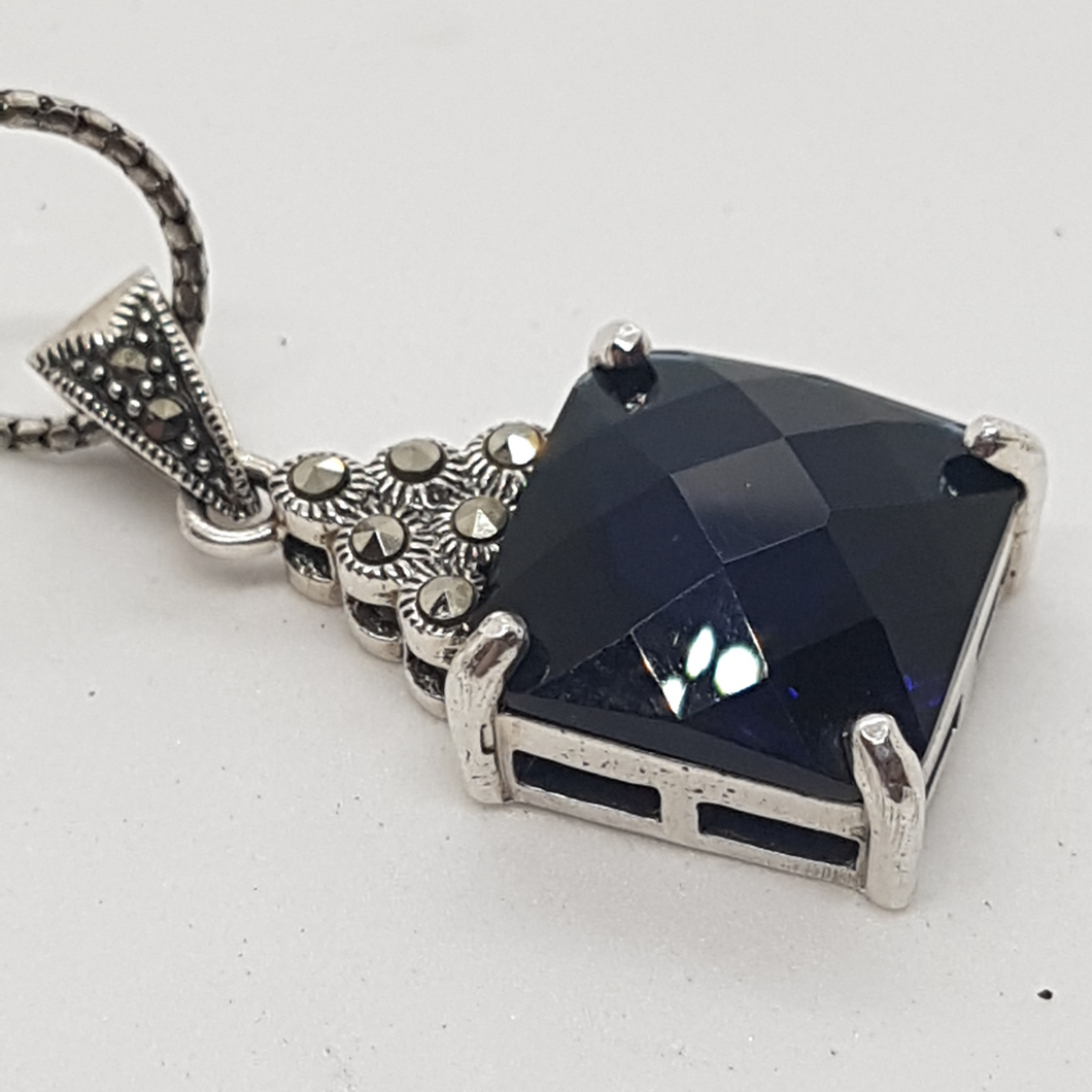 Sterling Silver Blue Stone and Marcasite Pendant