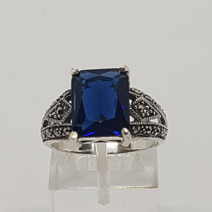 Sterling Silver Blue Stone and Marcasite Ring