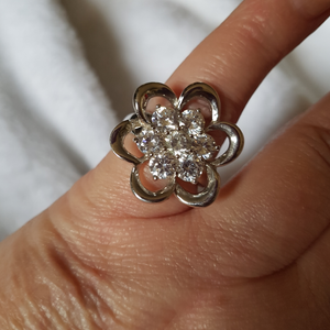 Sterling Silver and White CZ Flower Ring