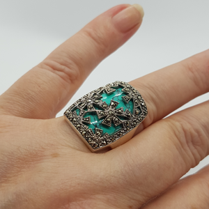 Sterling Silver Turquoise and Marcasite Ring