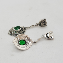 Load image into Gallery viewer, Sterling Silver Green Stone and Marcasite Drop Earrings

