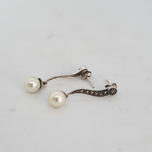 Load image into Gallery viewer, Sterling Silver Marcasite and Faux Pearl Earrings
