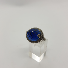 Load image into Gallery viewer, Sterling Silver Blue Stone Marcasite Ring
