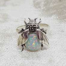 Load image into Gallery viewer, Sterling Silver Opal and Marcasite Bee Ring
