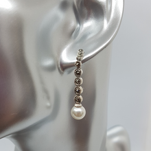 Load image into Gallery viewer, Sterling Silver Faux Pearl and Marcasite Drop Earrings
