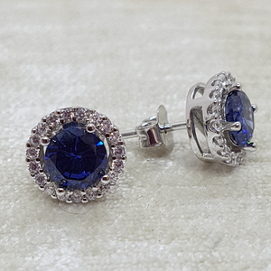 Sterling Silver Tanzanite and White CZ Stud Earrings