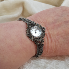 Load image into Gallery viewer, Sterling Silver Wrist Watch with Marcasite Bracelet
