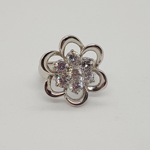 Sterling Silver and White CZ Flower Ring