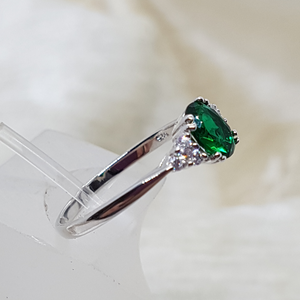 Sterling Silver Emerald and White CZ Ring