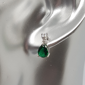 Sterling Silver Emerald CZ Pear drop Earrings