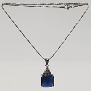 Sterling Silver Blue Stone and Marcasite Pendant