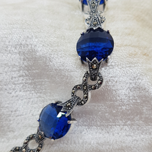 Load image into Gallery viewer, Sterling Silver Marcasite and Blue Stone Bracelet
