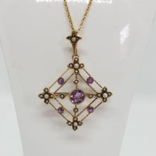 Load image into Gallery viewer, Antique 9ct Gold Amethyst and Pearl Lavalier
