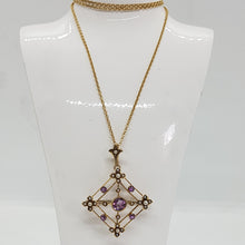 Load image into Gallery viewer, Antique 9ct Gold Amethyst and Pearl Lavalier
