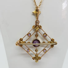 Load image into Gallery viewer, Antique 9ct Gold Amethyst and Pearl Lavalier
