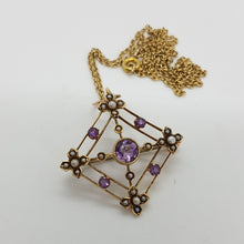 Load image into Gallery viewer, Antique 9ct Gold Amethyst and Pearl Lavalier

