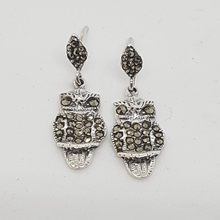 Load image into Gallery viewer, Sterling Silver Marcasite Owl Earrings
