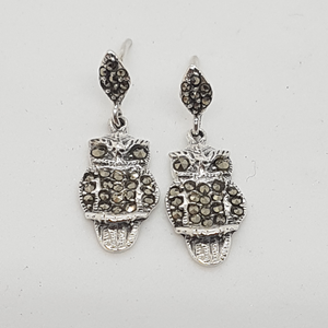 Sterling Silver Marcasite Owl Earrings