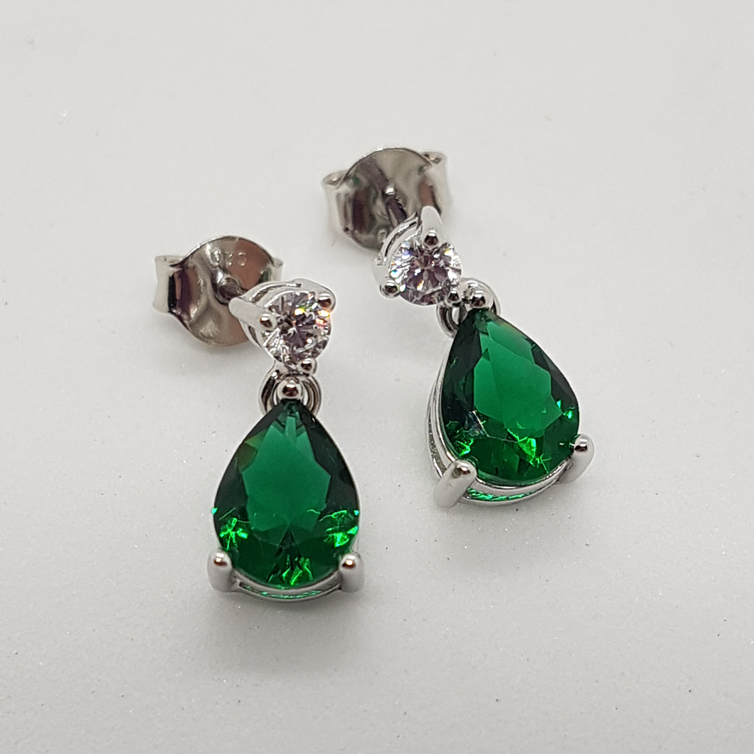 Sterling Silver Emerald CZ Pear drop Earrings