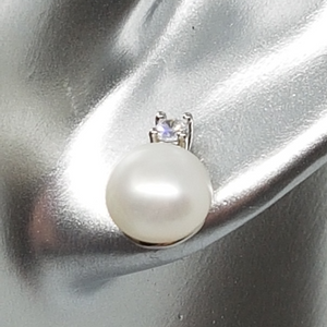 Sterling Silver Freshwater Pearl and CZ Stud Earrings