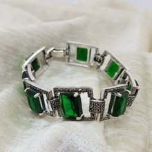 Load image into Gallery viewer, Sterling Silver Marcasite and Green Stone Bracelet
