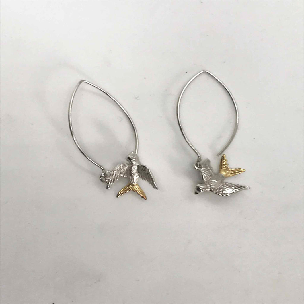 Sterling Silver and Gold Plated Bird Earrings-nessadorantiques-nessadorantiques