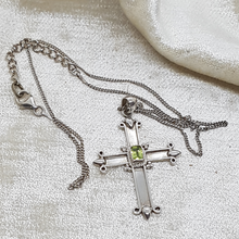 Load image into Gallery viewer, Sterling Silver Green Stone Cross Pendant
