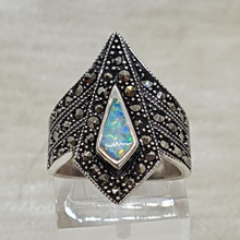 Load image into Gallery viewer, Sterling Silver Opal and Marcasite Ring
