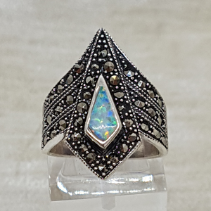 Sterling Silver Opal and Marcasite Ring