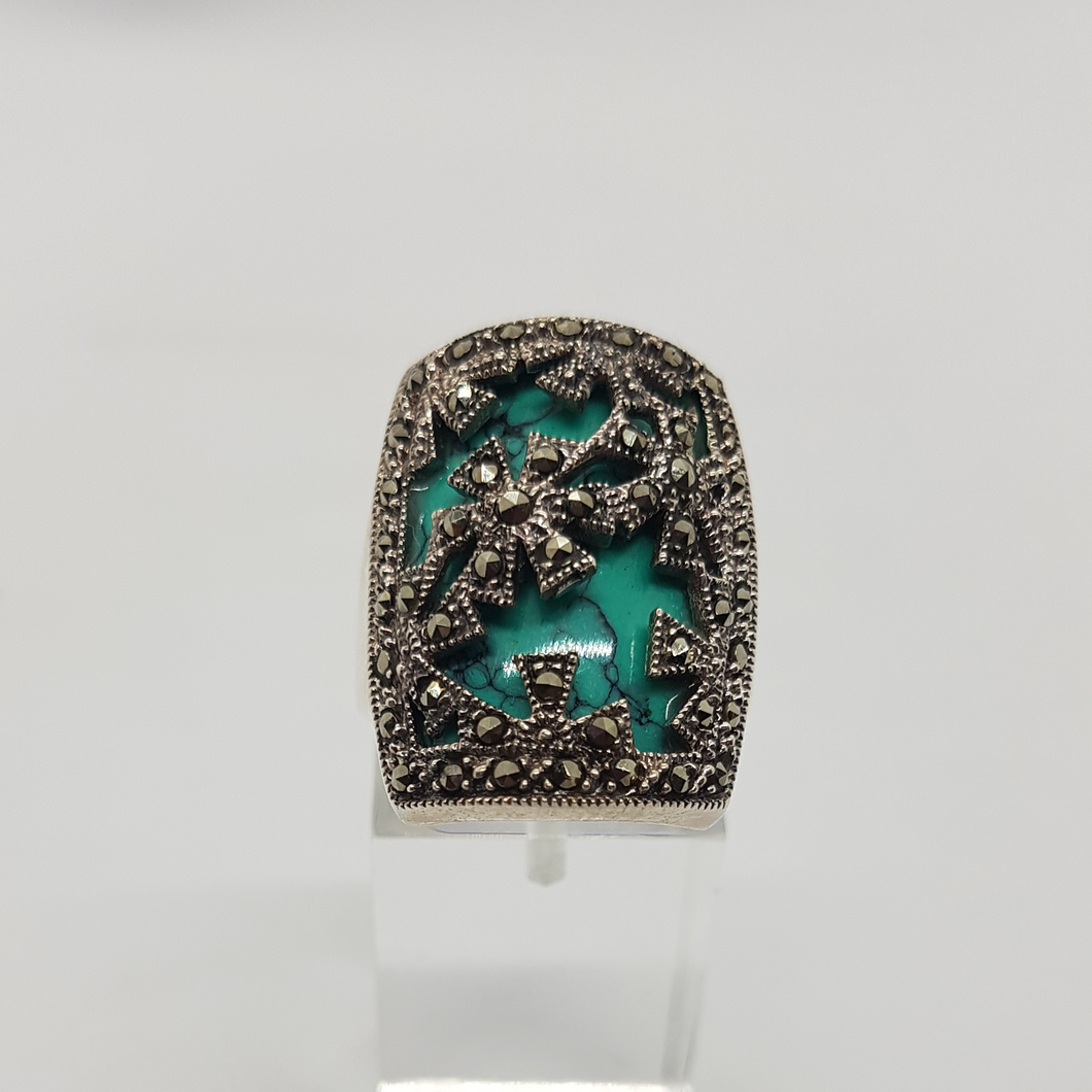 Sterling Silver Turquoise and Marcasite Ring