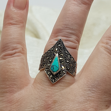 Load image into Gallery viewer, Sterling Silver Marcasite and Turquoise Ring
