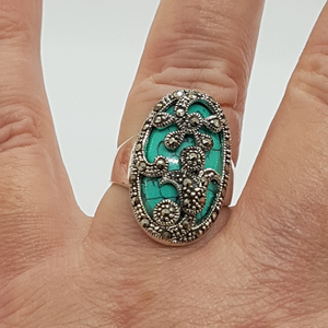 Sterling Silver Turquoise and Marcasite Ring