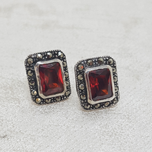 Load image into Gallery viewer, Sterling Silver Red Stone Stud Earrings
