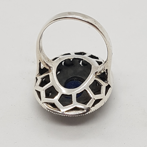 Sterling Silver Blue Stone Marcasite Ring