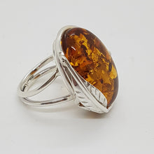 Load image into Gallery viewer, Sterling Silver Amber and Leaf Ring

