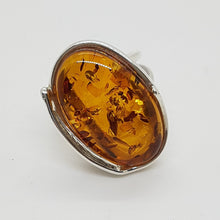 Load image into Gallery viewer, Sterling Silver Amber and Leaf Ring
