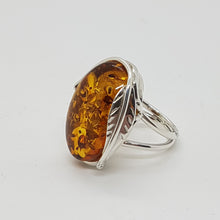 Load image into Gallery viewer, Sterling Silver Amber and Leaf Ring
