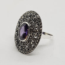 Load image into Gallery viewer, Sterling Silver Amethyst Crystal Marcasite Ring
