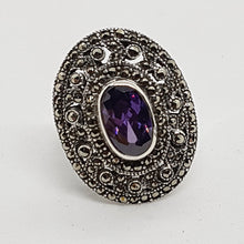 Load image into Gallery viewer, Sterling Silver Amethyst Crystal Marcasite Ring
