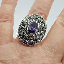 Load image into Gallery viewer, Sterling Silver Amethyst Crystal Marcasite Ring
