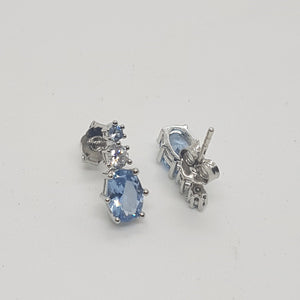 Sterling Silver Aquamarine and White Cz Stud Earrings