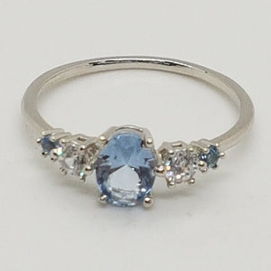 Sterling Silver Aquamarine and White CZ Ring