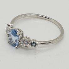 Load image into Gallery viewer, Sterling Silver Aquamarine and White CZ Ring
