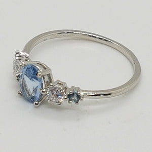 Sterling Silver Aquamarine and White CZ Ring