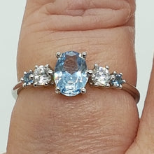 Load image into Gallery viewer, Sterling Silver Aquamarine and White CZ Ring
